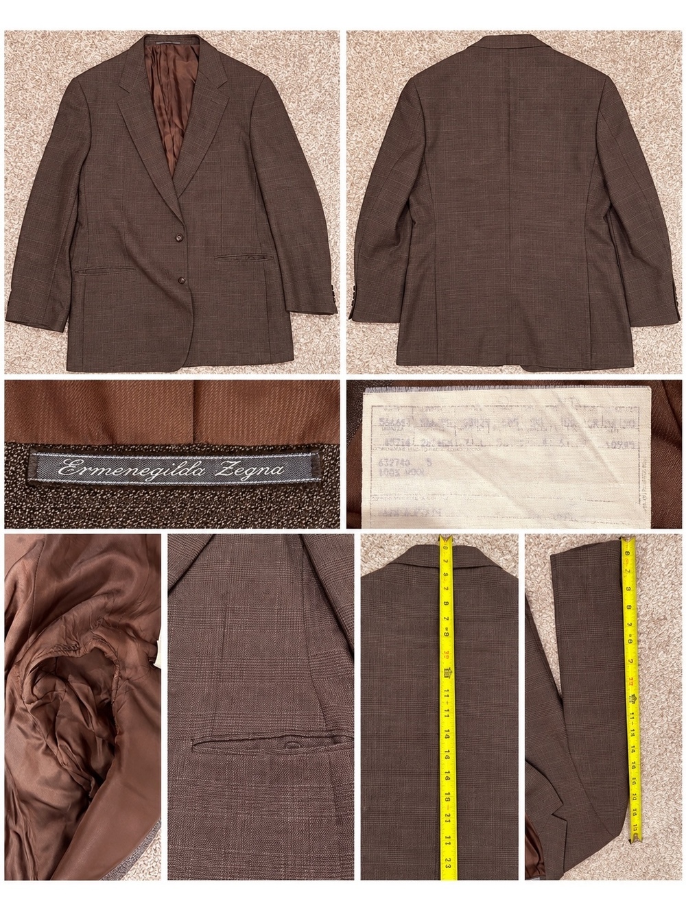 Ermenegildo Zegna Soft 40R Brown Glen Plaid Sport Coat